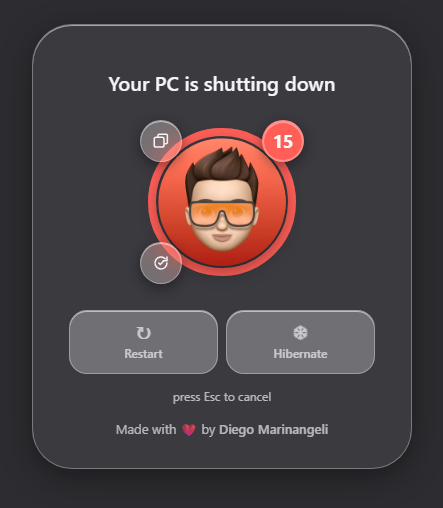 Shutdown countdown overlay screenshot
